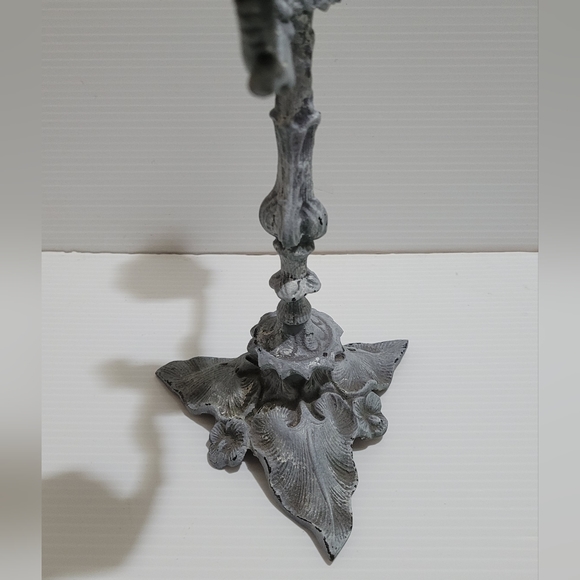 Antique Iron Cast French Louis XV Style 2 Branch Candelabra Ornate Rococo Design - Picture 3 of 10